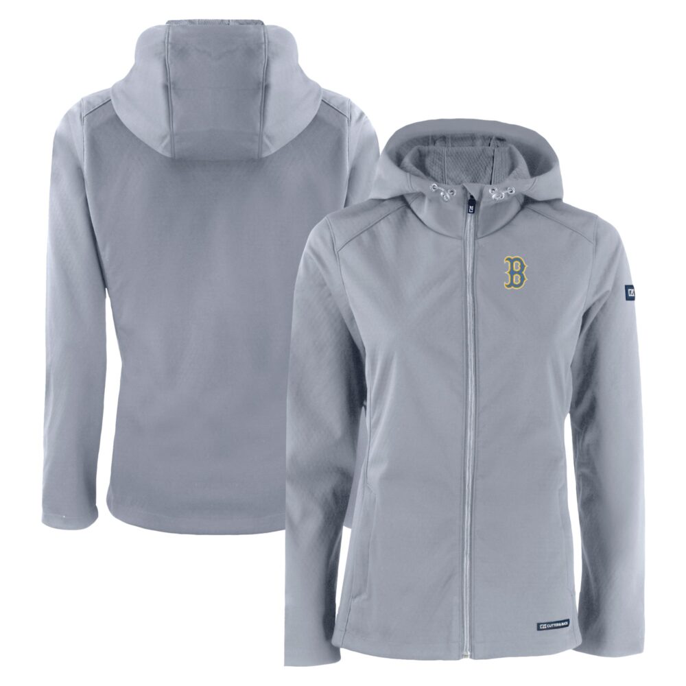 Women's Boston Red Sox  Cutter & Buck Gray City Connect Evoke Eco Softshell Recycled Full-Zip Hoodie Jacket