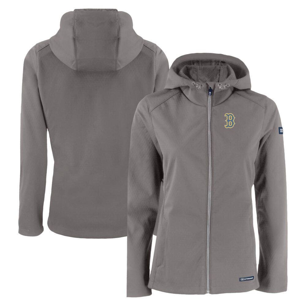 Women's Boston Red Sox  Cutter & Buck Gray City Connect Evoke Eco Softshell Recycled Full-Zip Hoodie Jacket