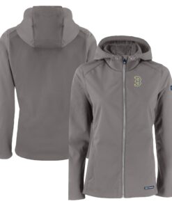 Women's Boston Red Sox  Cutter & Buck Gray City Connect Evoke Eco Softshell Recycled Full-Zip Hoodie Jacket