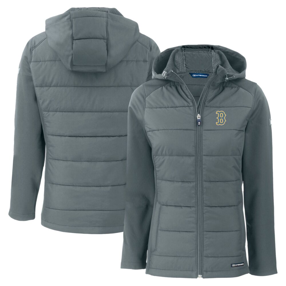 Women's Boston Red Sox  Cutter & Buck Gray City Connect Evoke Hybrid Eco Softshell Recycled Full-Zip Hoodie Jacket