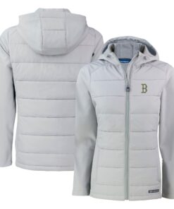 Women's Boston Red Sox  Cutter & Buck Gray City Connect Evoke Hybrid Eco Softshell Recycled Full-Zip Hoodie Jacket