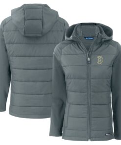 Women's Boston Red Sox  Cutter & Buck Gray City Connect Evoke Hybrid Eco Softshell Recycled Full-Zip Hoodie Jacket
