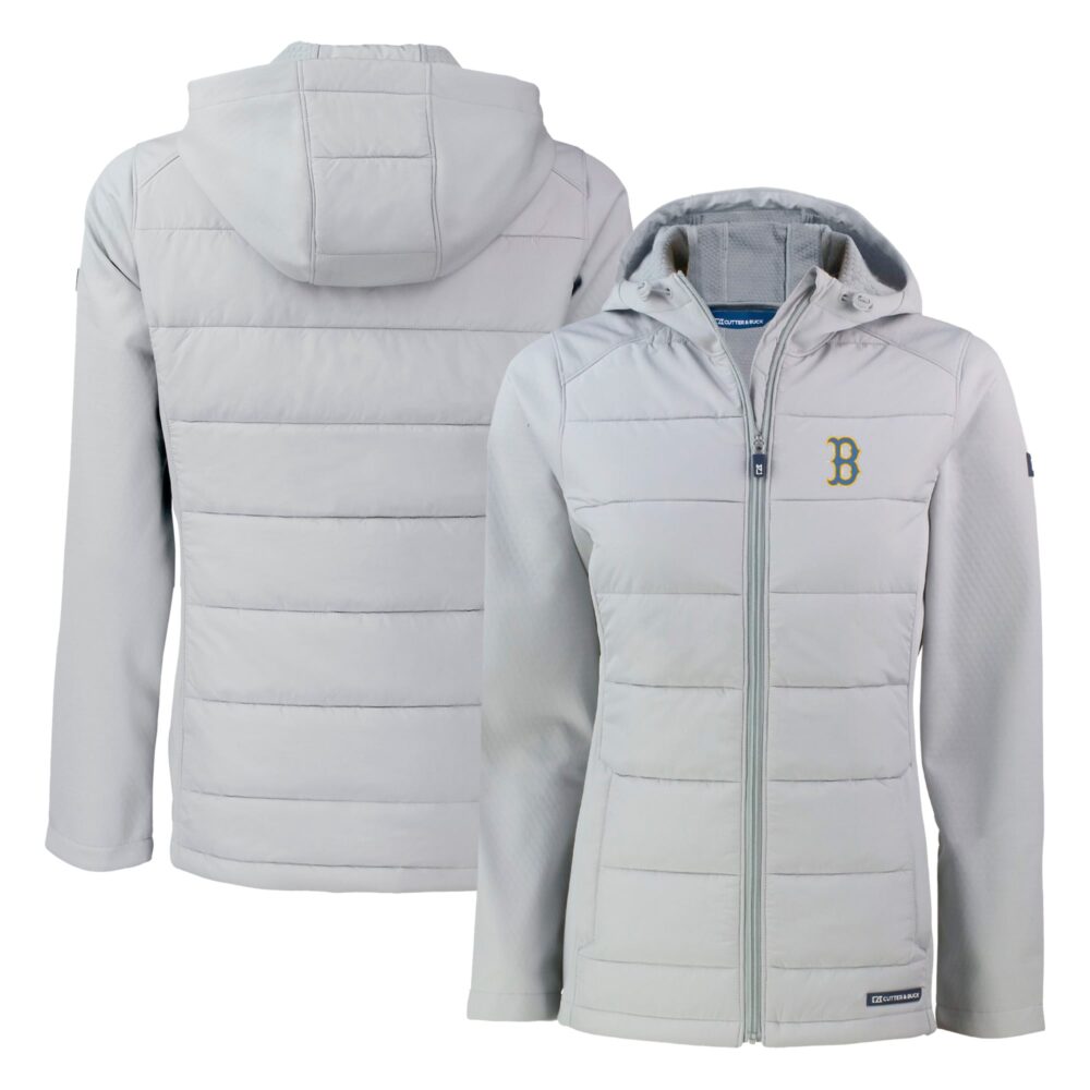 Women's Boston Red Sox  Cutter & Buck Gray City Connect Evoke Hybrid Eco Softshell Recycled Full-Zip Hoodie Jacket