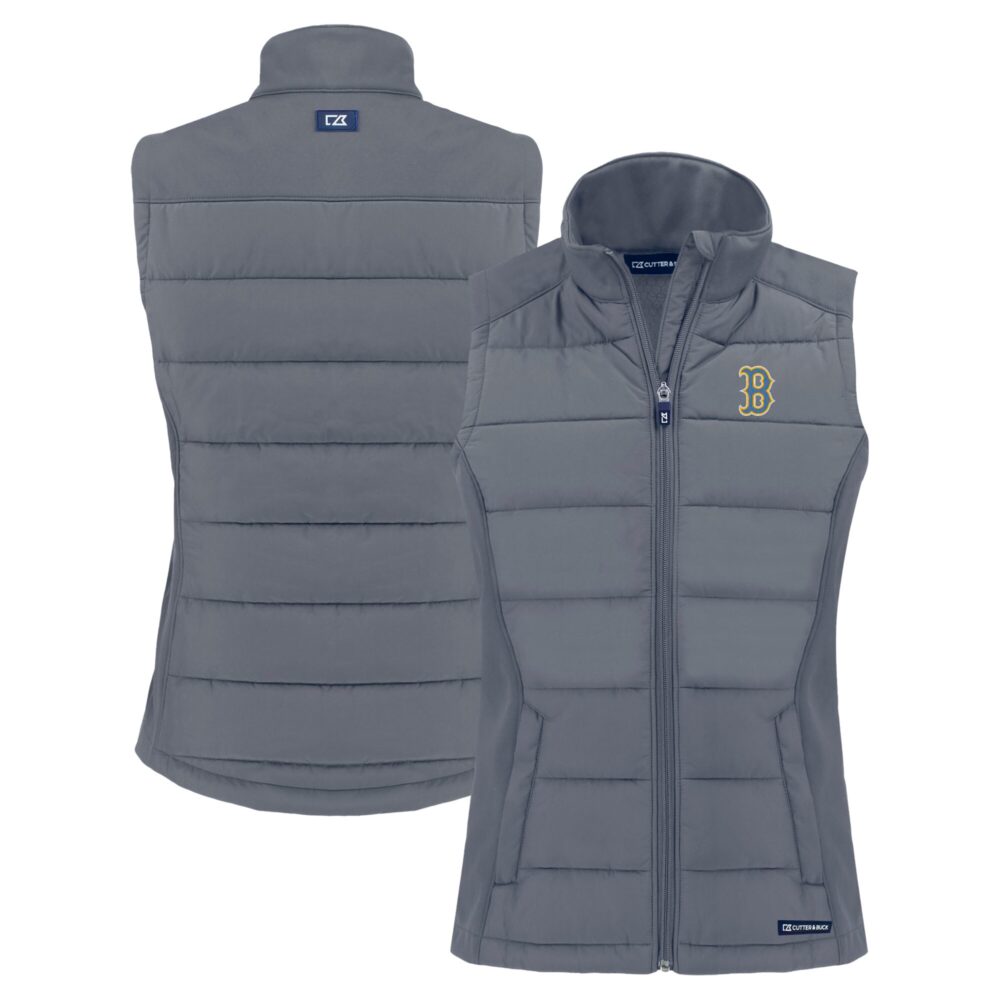 Women's Boston Red Sox  Cutter & Buck Gray City Connect Evoke Hybrid Eco Softshell Recycled Full-Zip Vest