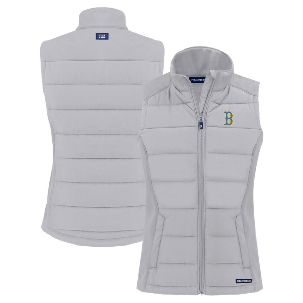 Women's Boston Red Sox  Cutter & Buck Gray City Connect Evoke Hybrid Eco Softshell Recycled Full-Zip Vest