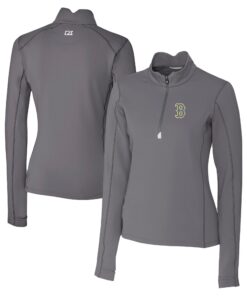 Women's Boston Red Sox Cutter & Buck Gray City Connect Traverse Stretch Quarter-Zip Pullover Top