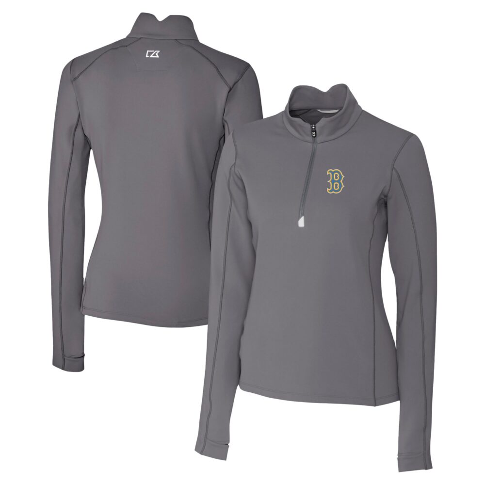 Women's Boston Red Sox Cutter & Buck Gray City Connect Traverse Stretch Quarter-Zip Pullover Top