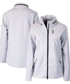 Women's Boston Red Sox Cutter & Buck Gray City Connect Vapor Water Repellent Stretch Full-Zip Rain Jacket