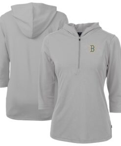Women's Boston Red Sox Cutter & Buck Gray City Connect Virtue Eco Pique Recycled Half-Zip Pullover Hoodie