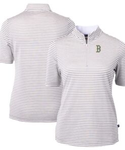 Women's Boston Red Sox Cutter & Buck Gray City Connect Virtue Eco Pique Stripe Recycled Top