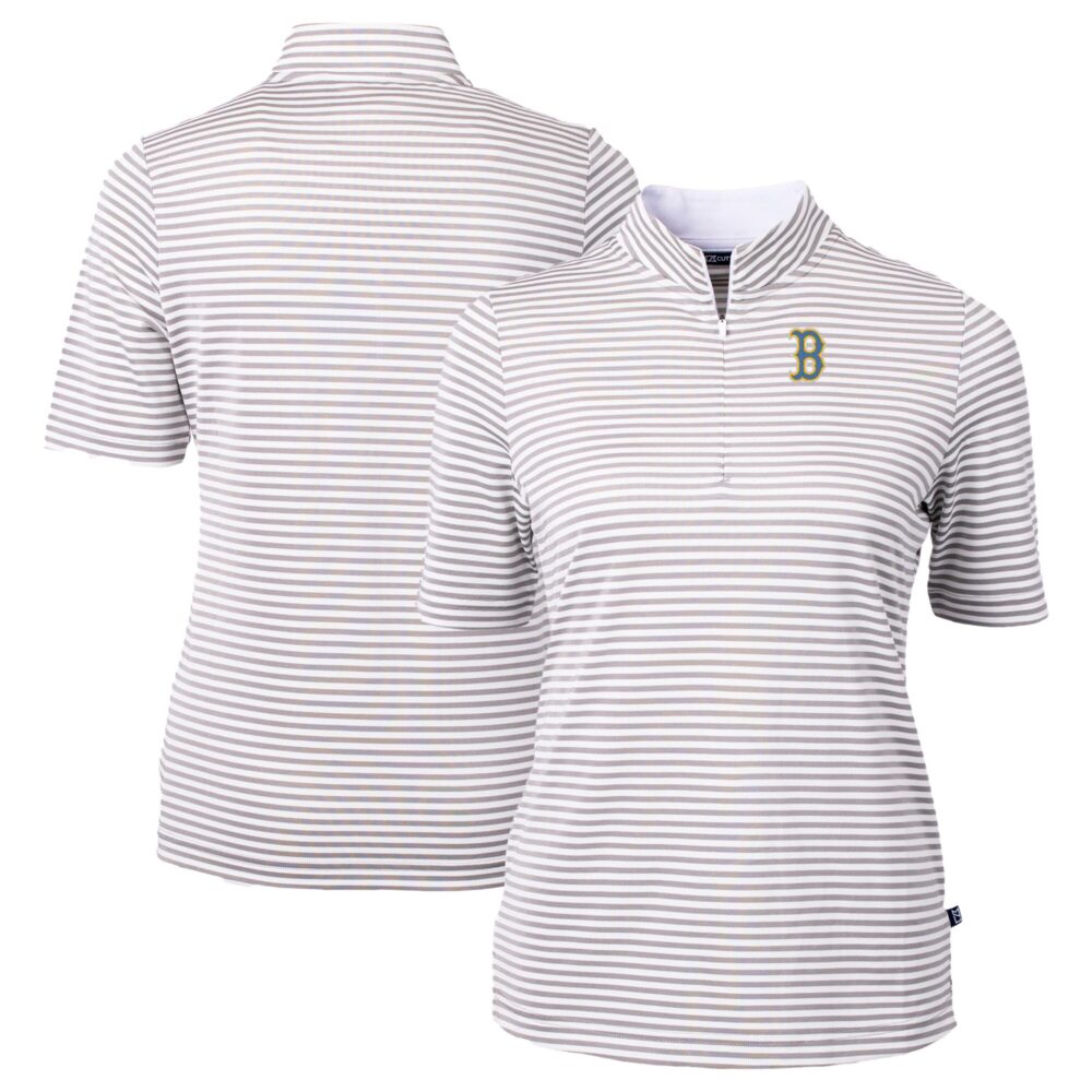 Women's Boston Red Sox Cutter & Buck Gray City Connect Virtue Eco Pique Stripe Recycled Top