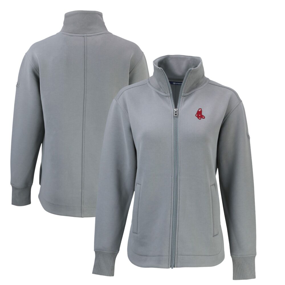 Women's Boston Red Sox Cutter & Buck Gray Cooperstown Collection Roam Eco Recycled Full-Zip Jacket