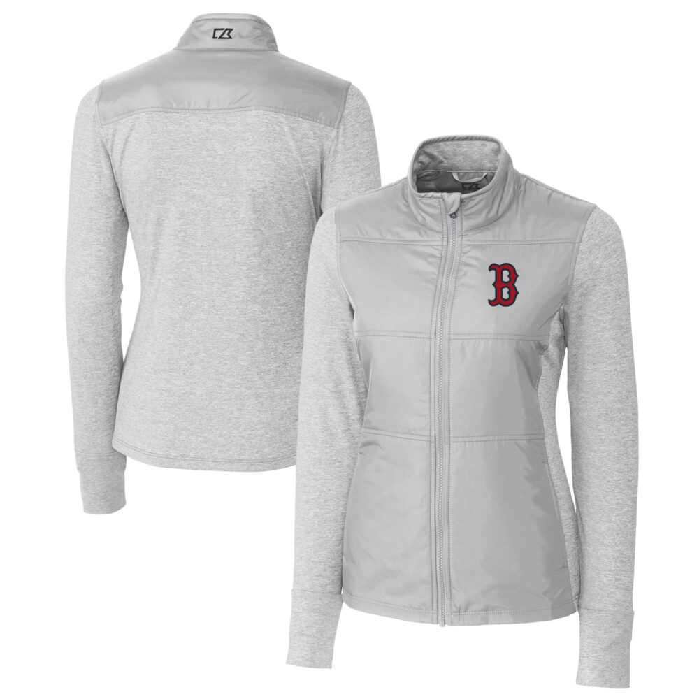 Women's Boston Red Sox  Cutter & Buck Gray DryTec Stealth Hybrid Quilted Full-Zip Windbreaker Jacket