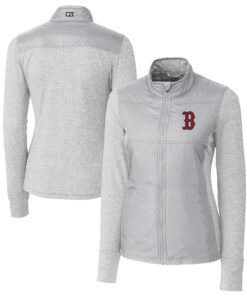 Women's Boston Red Sox  Cutter & Buck Gray DryTec Stealth Hybrid Quilted Full-Zip Windbreaker Jacket