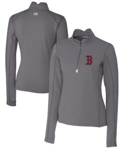 Women's Boston Red Sox  Cutter & Buck Gray DryTec Traverse Stretch Quarter-Zip Pullover Top