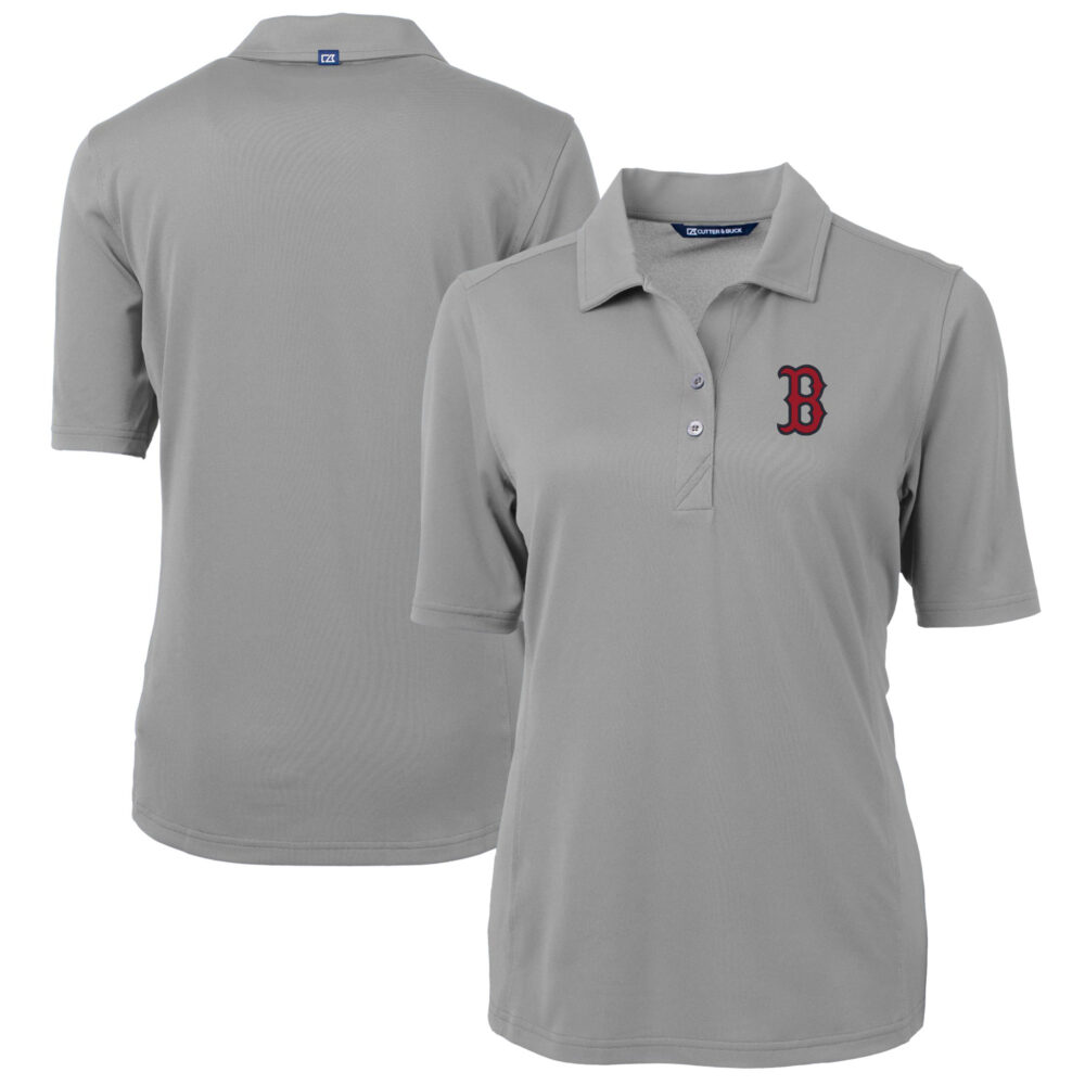 Women's Boston Red Sox  Cutter & Buck Gray DryTec Virtue Eco Pique Recycled Polo