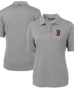 Women's Boston Red Sox  Cutter & Buck Gray DryTec Virtue Eco Pique Recycled Polo