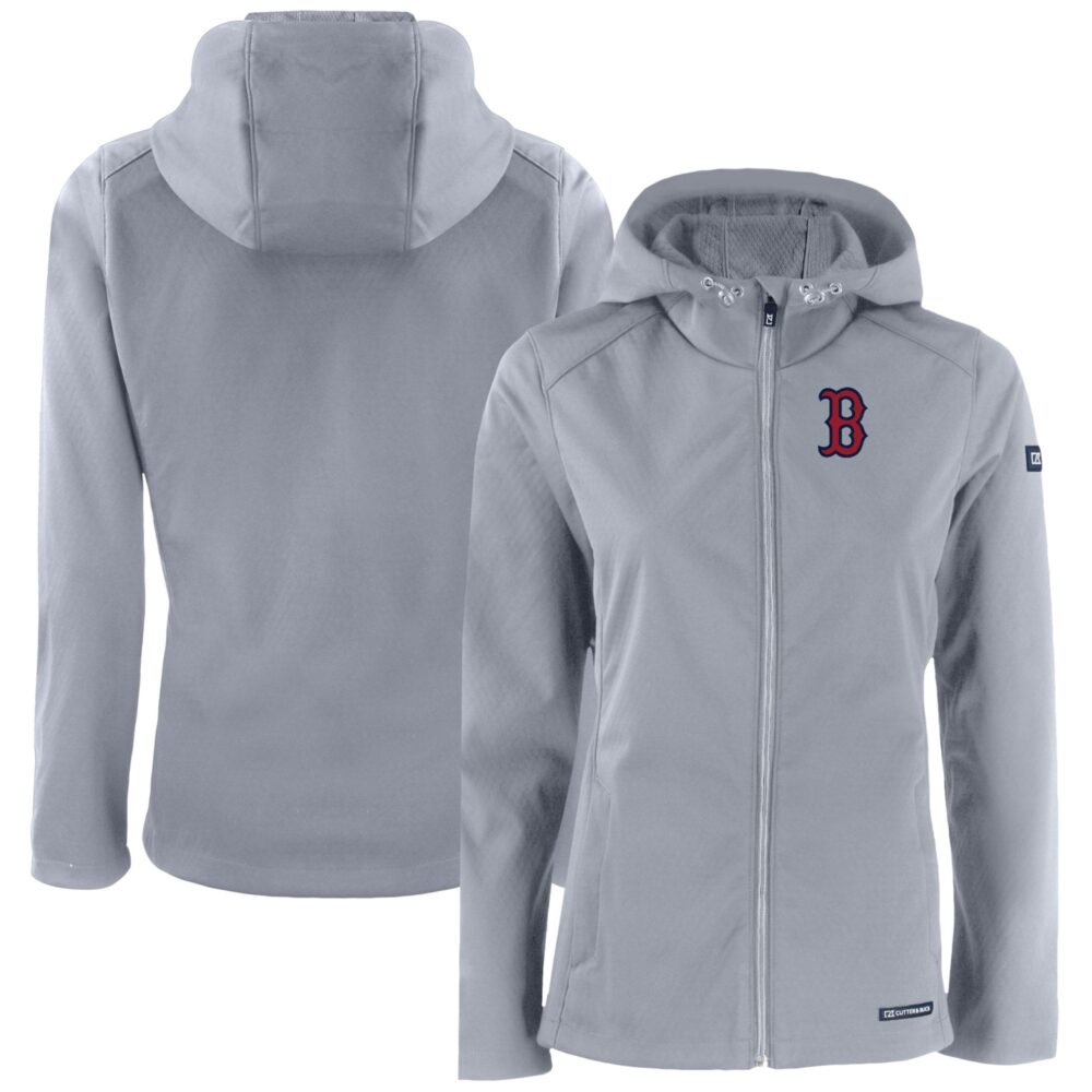 Women's Boston Red Sox  Cutter & Buck Gray Evoke Eco Softshell Recycled Full-Zip Jacket