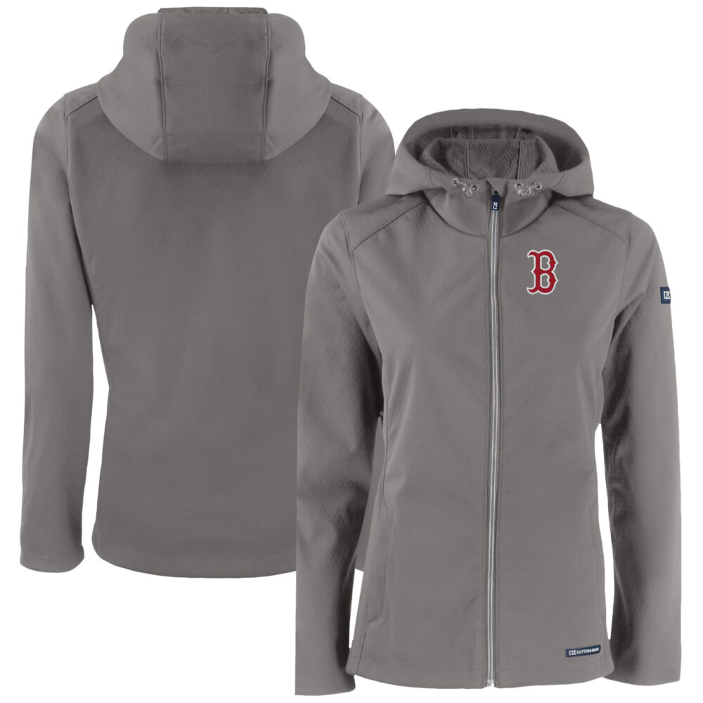 Women's Boston Red Sox  Cutter & Buck Gray Evoke Eco Softshell Recycled Full-Zip Jacket