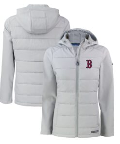 Women's Boston Red Sox  Cutter & Buck Gray Evoke Hybrid Eco Softshell Recycled Full-Zip Hoodie Jacket