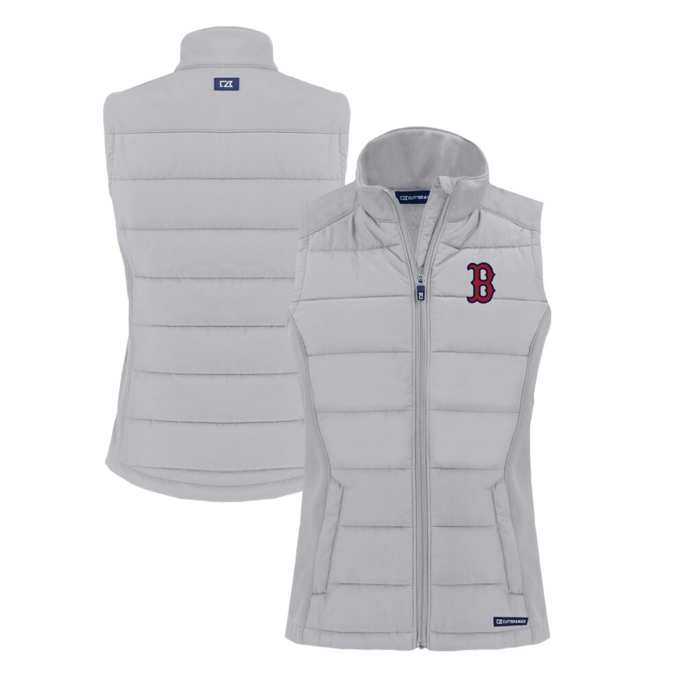 Women's Boston Red Sox  Cutter & Buck Gray Evoke Hybrid Eco Softshell Recycled Full-Zip Vest