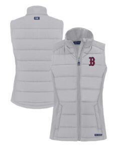 Women's Boston Red Sox  Cutter & Buck Gray Evoke Hybrid Eco Softshell Recycled Full-Zip Vest