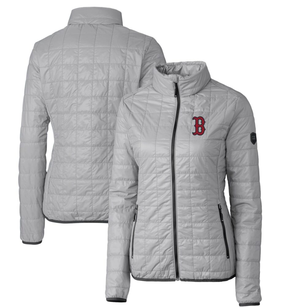 Women's Boston Red Sox Cutter & Buck Gray Rainier PrimaLoft Eco Full-Zip Puffer Jacket