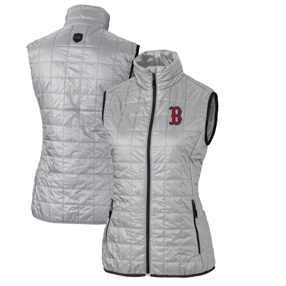 Women's Boston Red Sox Cutter & Buck Gray Rainier PrimaLoft Eco Full-Zip Puffer Vest
