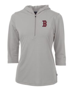 Women's Boston Red Sox Cutter & Buck Gray Virtue Eco Pique 3/4 Sleeve Half-Zip Pullover Hoodie