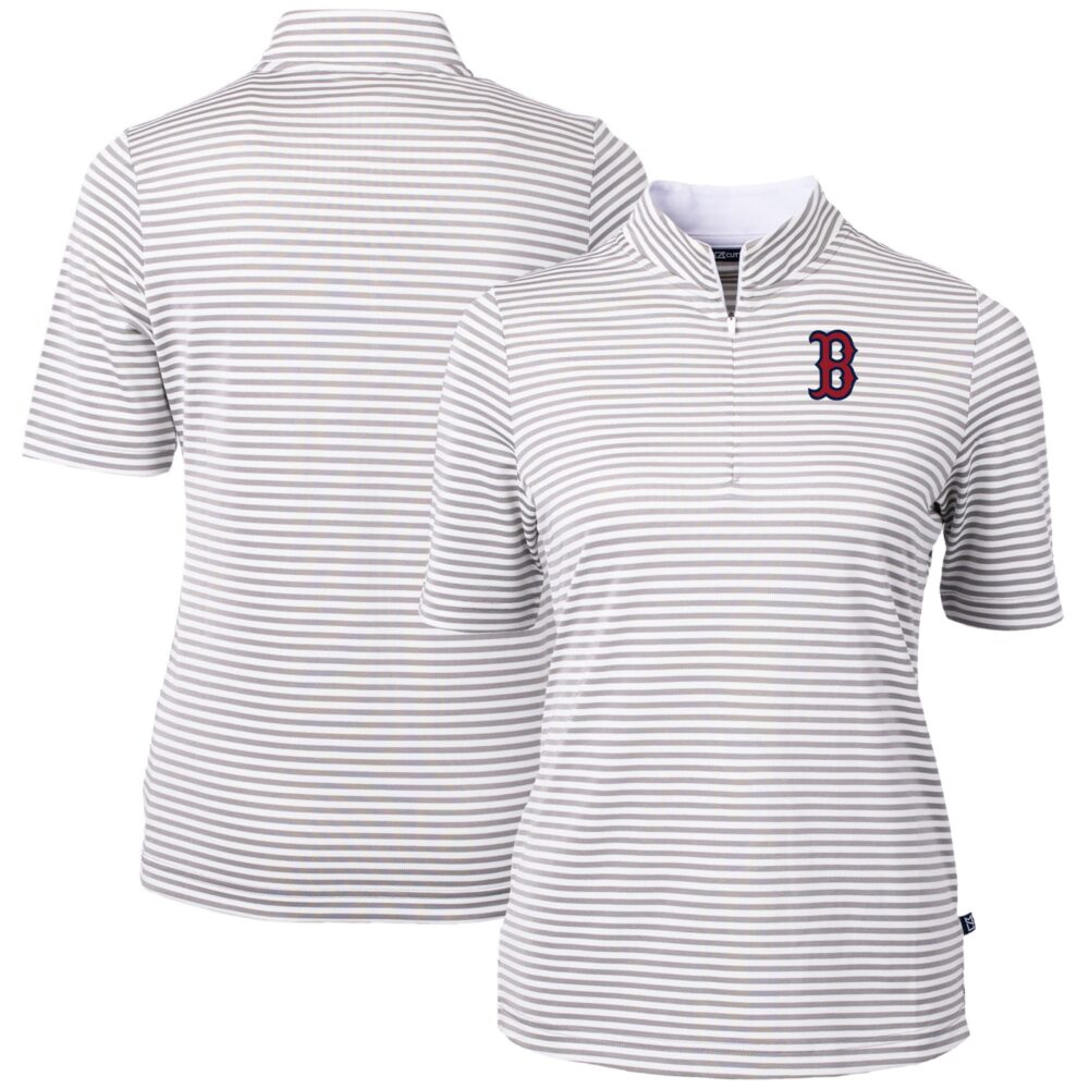 Women's Boston Red Sox  Cutter & Buck Gray Virtue Eco Pique Stripe Top
