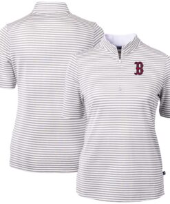 Women's Boston Red Sox  Cutter & Buck Gray Virtue Eco Pique Stripe Top