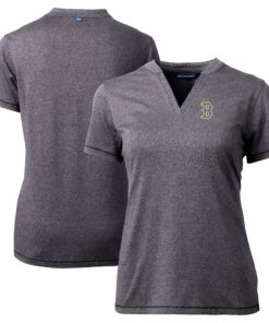 Women's Boston Red Sox  Cutter & Buck Heather Charcoal City Connect Forge Heathered Stretch Blade Top