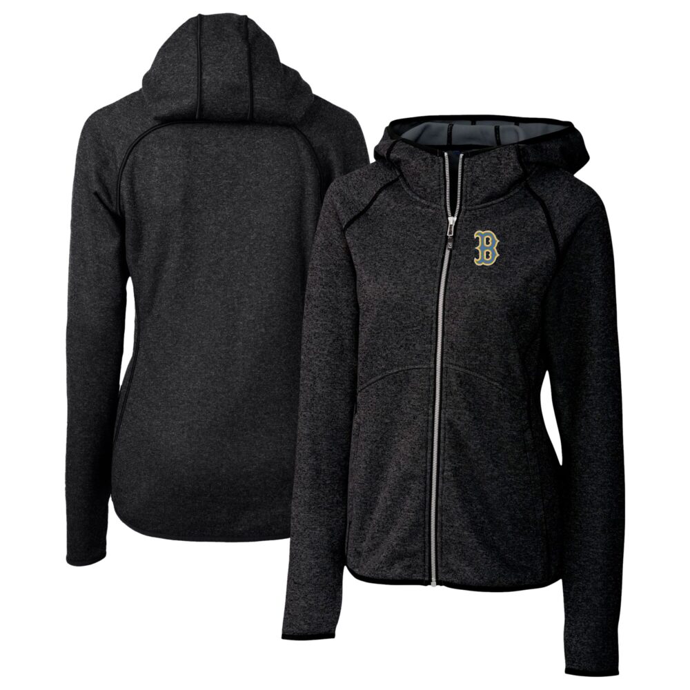 Women's Boston Red Sox  Cutter & Buck Heather Charcoal City Connect Mainsail Full-Zip Hooded Jacket
