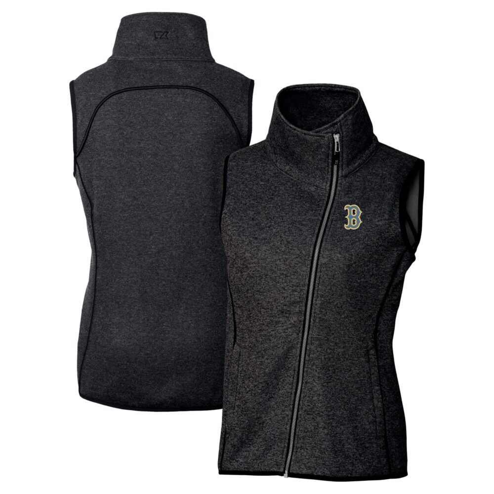 Women's Boston Red Sox  Cutter & Buck Heather Charcoal City Connect Mainsail Sweater Knit Asymmetrical Vest