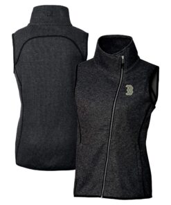 Women's Boston Red Sox  Cutter & Buck Heather Charcoal City Connect Mainsail Sweater Knit Asymmetrical Vest