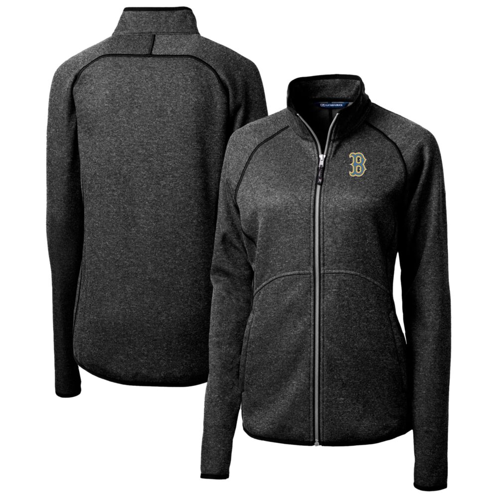 Women's Boston Red Sox  Cutter & Buck Heather Charcoal City Connect Mainsail Sweater-Knit Full-Zip Jacket