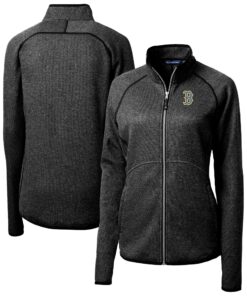 Women's Boston Red Sox  Cutter & Buck Heather Charcoal City Connect Mainsail Sweater-Knit Full-Zip Jacket
