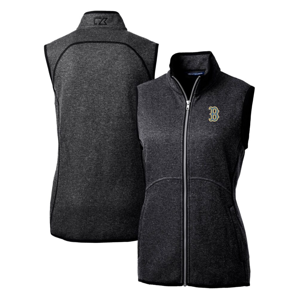 Women's Boston Red Sox  Cutter & Buck Heather Charcoal City Connect Mainsail Sweater Knit Full-Zip Vest