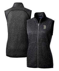 Women's Boston Red Sox  Cutter & Buck Heather Charcoal City Connect Mainsail Sweater Knit Full-Zip Vest