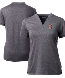 Women's Boston Red Sox Cutter & Buck Heather Charcoal DryTec Forge Stretch V-Neck Blade Top