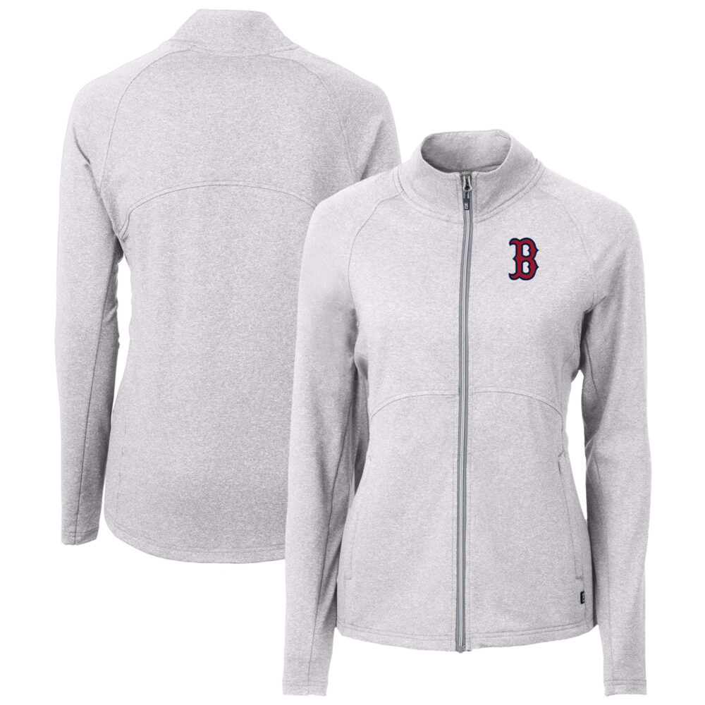 Women's Boston Red Sox  Cutter & Buck Heather Gray Adapt Eco Knit Raglan Full-Zip Jacket