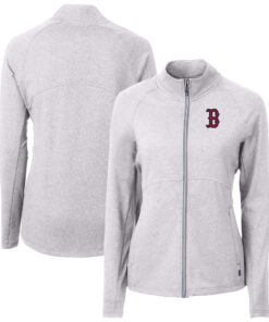Women's Boston Red Sox  Cutter & Buck Heather Gray Adapt Eco Knit Raglan Full-Zip Jacket
