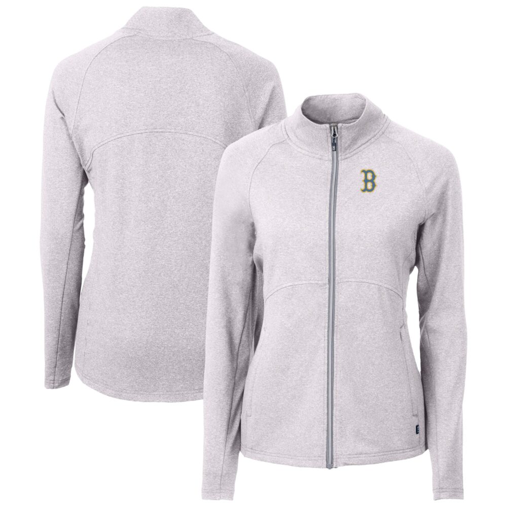 Women's Boston Red Sox Cutter & Buck Heather Gray City Connect Adapt Eco Knit Recycled Full-Zip Jacket