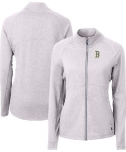 Women's Boston Red Sox Cutter & Buck Heather Gray City Connect Adapt Eco Knit Recycled Full-Zip Jacket