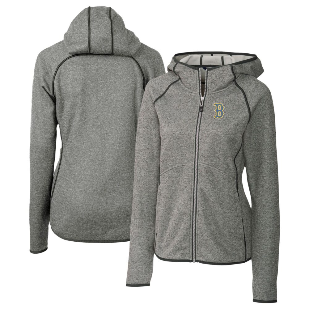 Women's Boston Red Sox  Cutter & Buck Heather Gray City Connect Mainsail Full-Zip Hooded Jacket