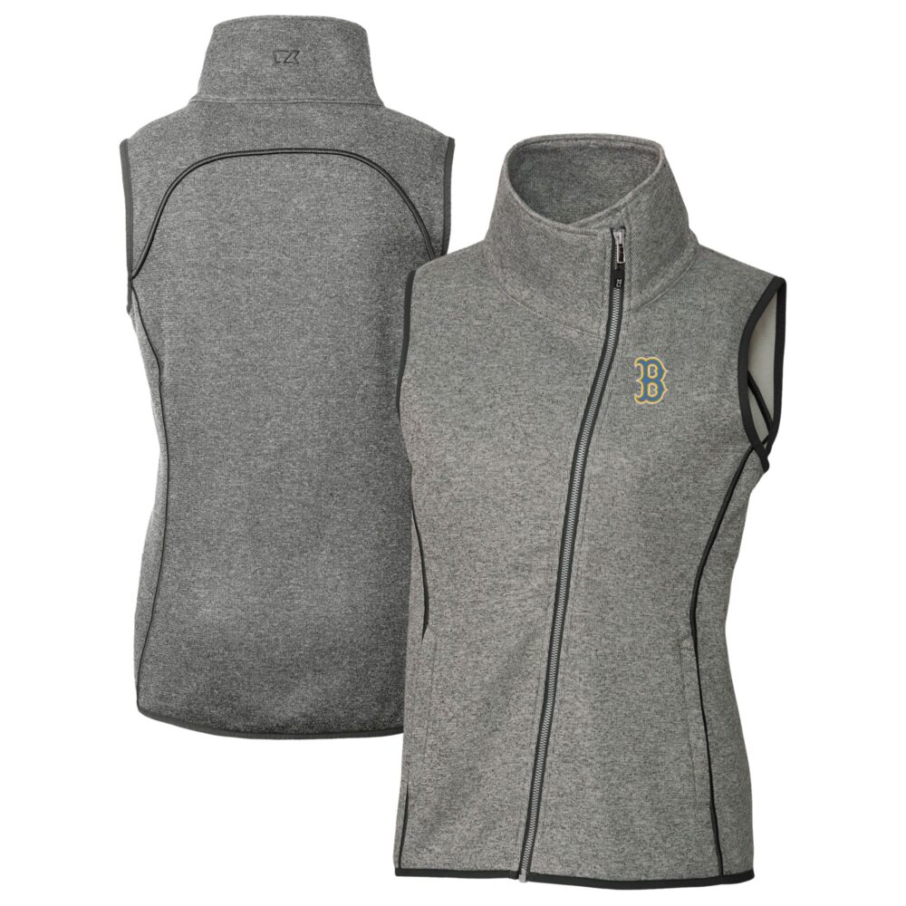 Women's Boston Red Sox  Cutter & Buck Heather Gray City Connect Mainsail Sweater Knit Asymmetrical Vest