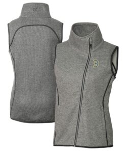 Women's Boston Red Sox  Cutter & Buck Heather Gray City Connect Mainsail Sweater Knit Asymmetrical Vest