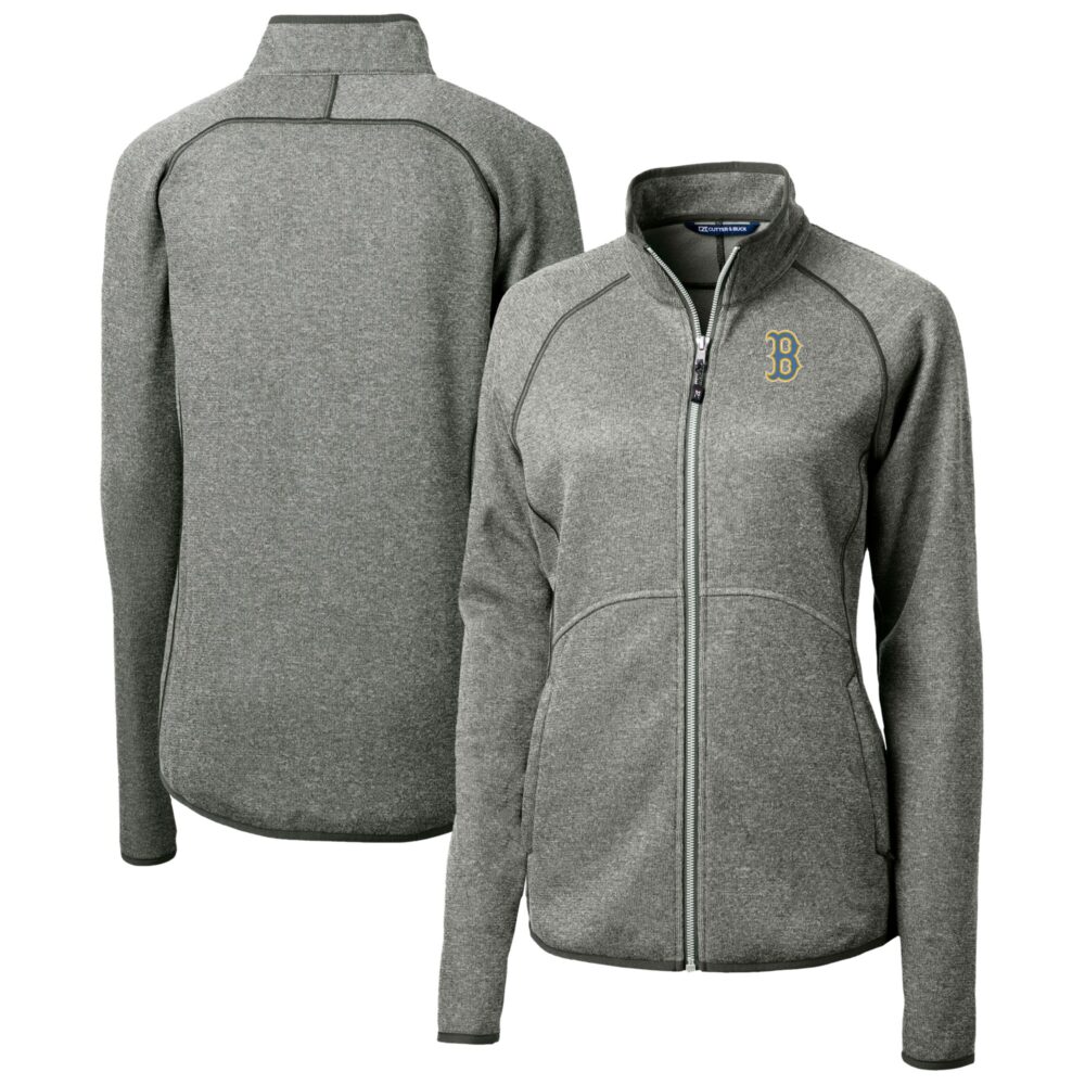 Women's Boston Red Sox  Cutter & Buck Heather Gray City Connect Mainsail Sweater-Knit Full-Zip Jacket