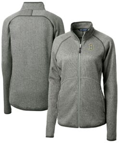 Women's Boston Red Sox  Cutter & Buck Heather Gray City Connect Mainsail Sweater-Knit Full-Zip Jacket