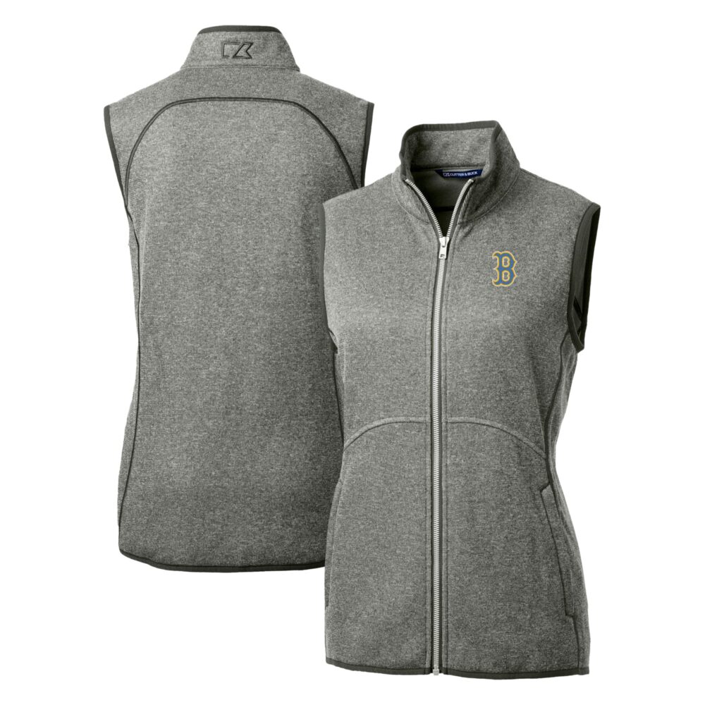 Women's Boston Red Sox  Cutter & Buck Heather Gray City Connect Mainsail Sweater Knit Full-Zip Vest